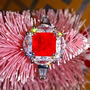 Bomb Party Ring lab created ruby on rhodium plated band